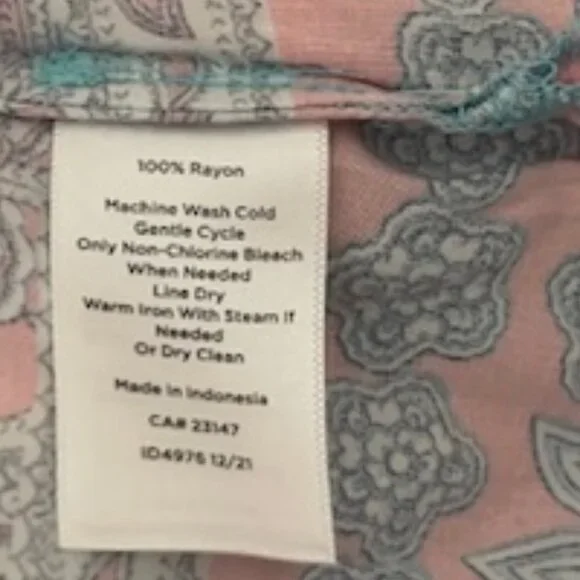 Talbots Large Ruffle Neck 1/4 Button Down Paisley Floral Printed Tank Top - Picture 5 of 5